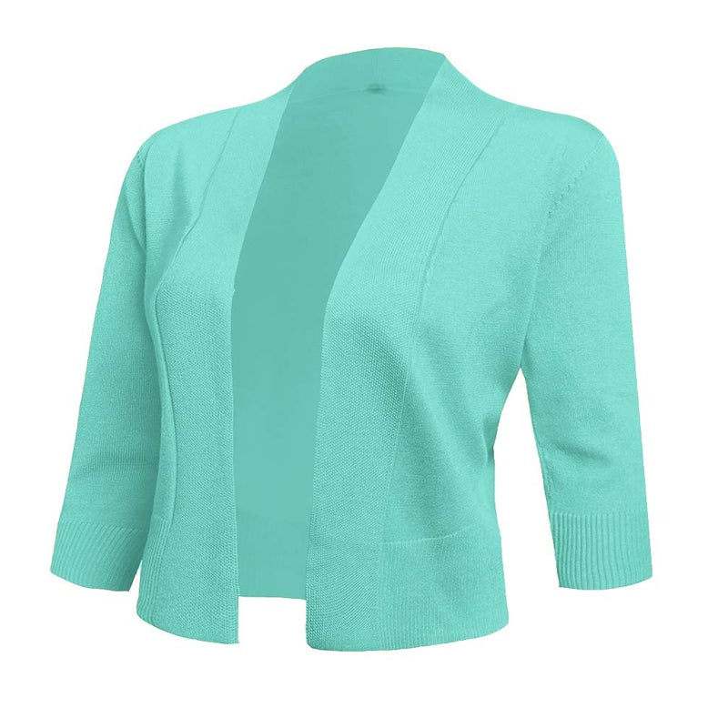 AAMILIFE Women's 3/4 Sleeve Cropped Cardigans Sweaters Jackets Open Front Short Shrugs for Dresses Mint Green XL - Image 1